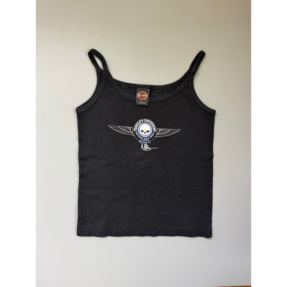 Rare Vintage Y2K Harley Davidson Skull Wings Black Willie Tank Top
